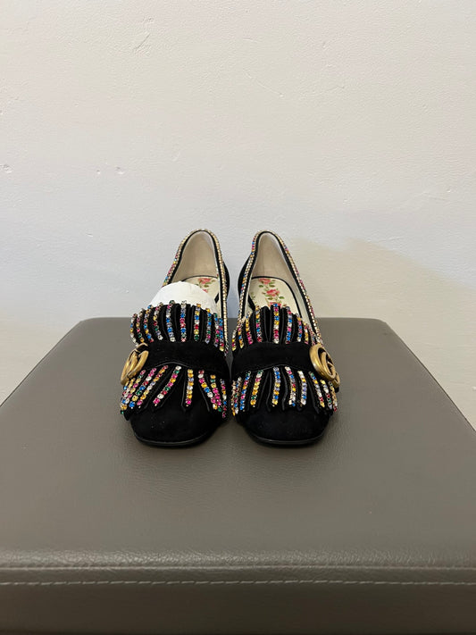 Gucci Black Suede GG Marmont Pumps