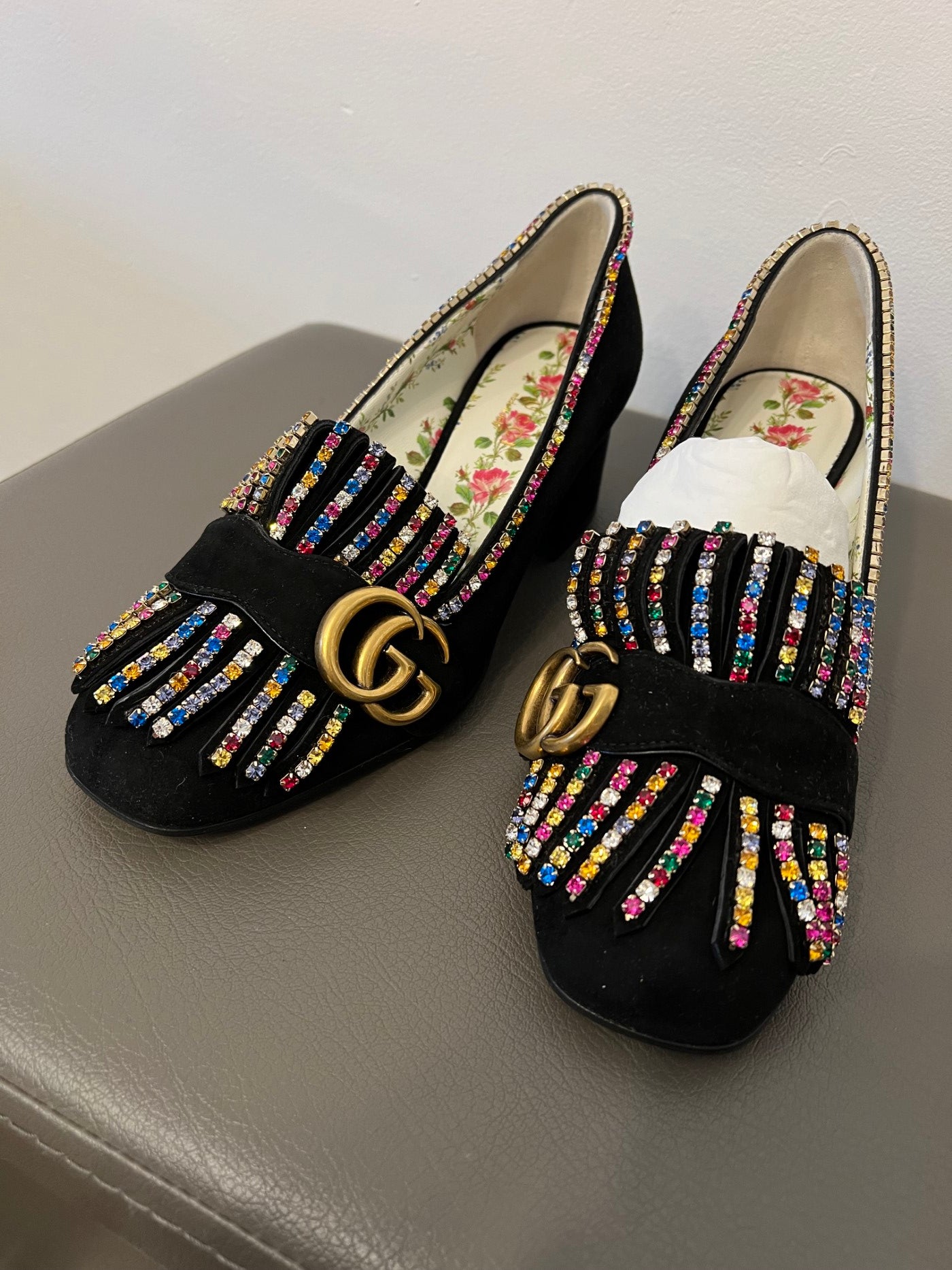 Gucci Black Suede GG Marmont Pumps