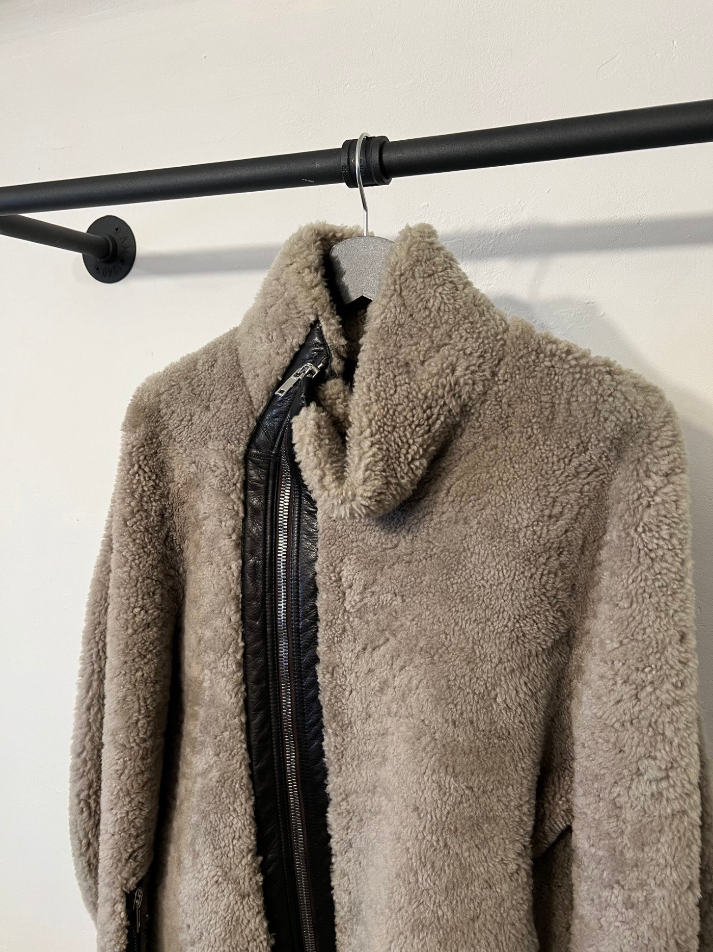 Rick Owens Shearling Jacket Asymmetric Zip