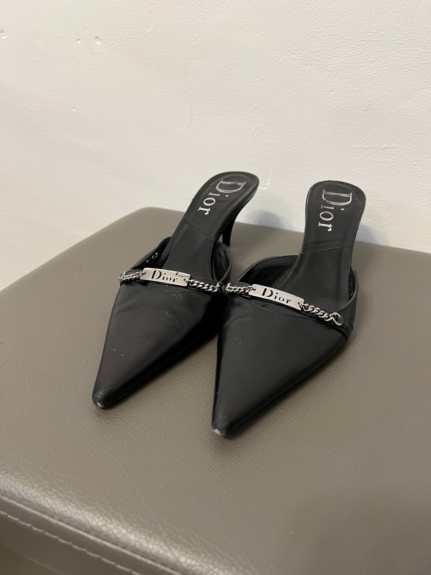 Dior black leather mules vintage