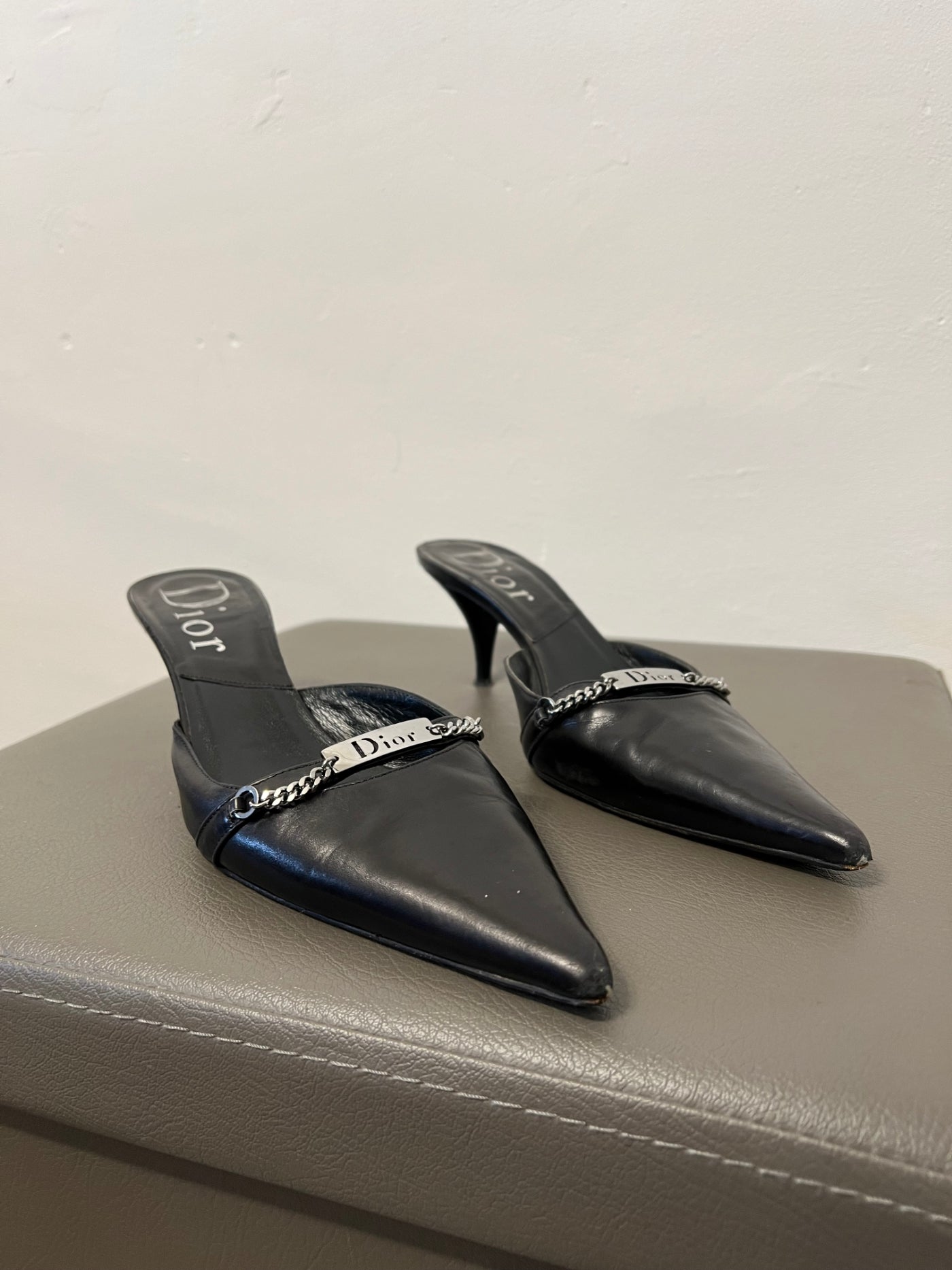 Dior black leather mules vintage