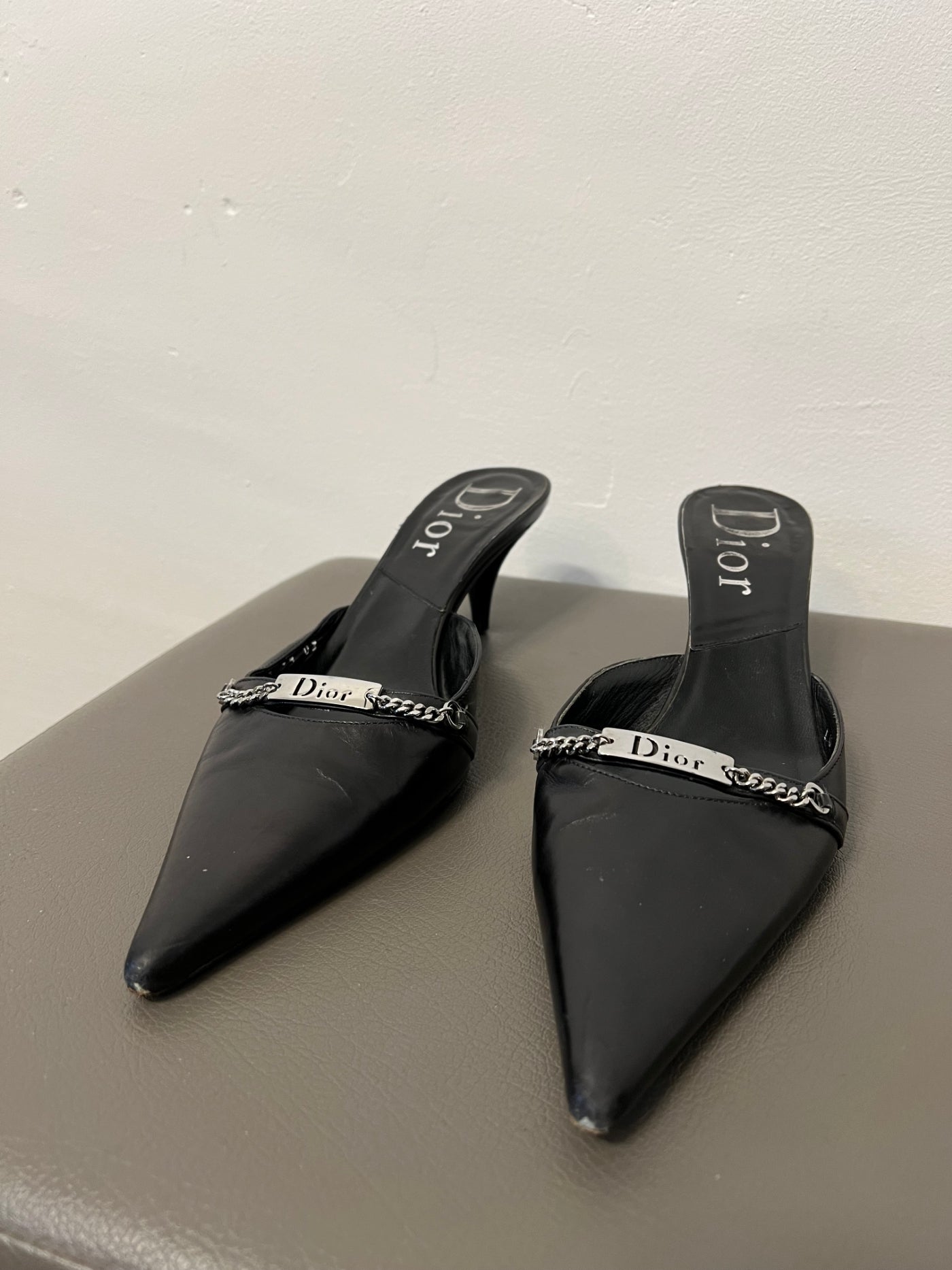 Dior black leather mules vintage