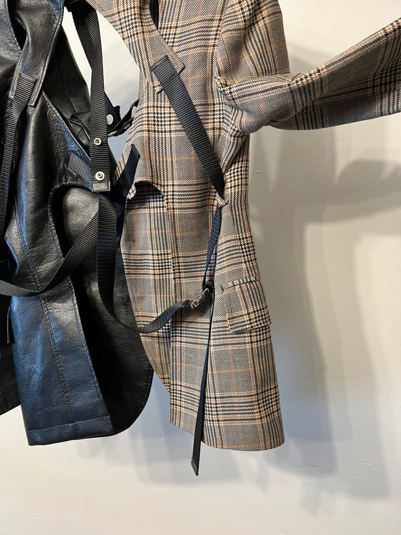 Junya Watanabe Leather Plaid Bondage Blazer